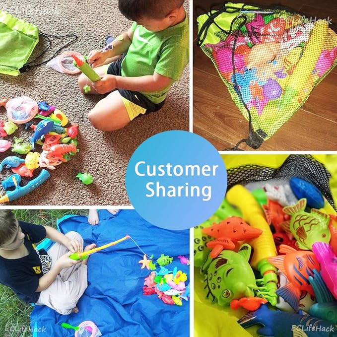 CozyBomB™ Magnetic Fishing Toys Game Set for Kids | Water Table Bathtub Kiddie Pool Party & Pole Rod Net, Plastic Floating Fish Toddler Color Ocean Sea Animals Birthday Age 3 4 5 6 Year