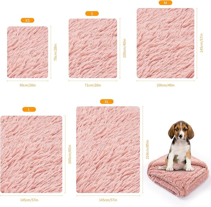 Waterproof Dog Blanket Pink Fluffy Long Faux Fur Pet Throw Blankets 28x20in for Couch Love Bed Cover Washable(Pink,XS)