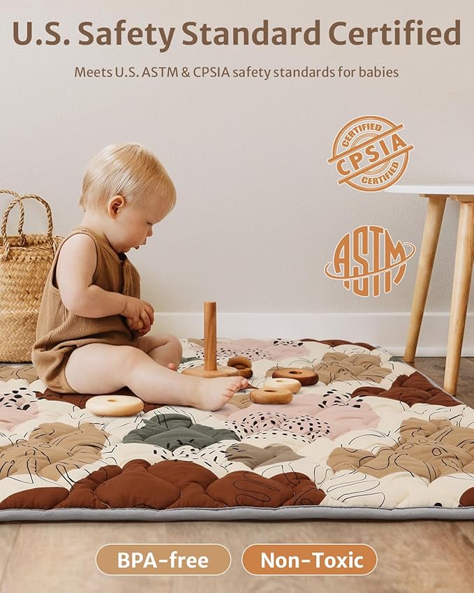 Blissful Diary Baby Play Mats for Floor, 59x59 Inch Thicker and Larger Soft Cushioning Foam Playmats for Babies and Toddlers, Foldable Washable Baby Playpen Mat, Boho Design