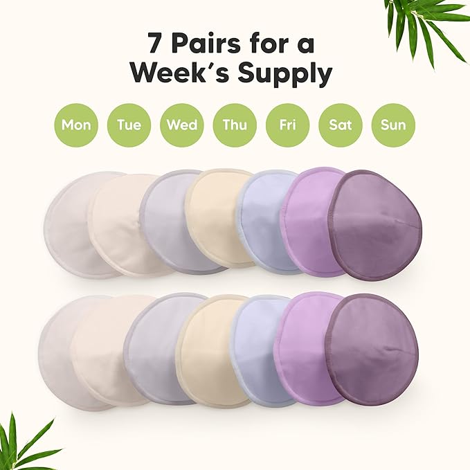 Organic Nursing Pads - 14 Washable Viscose Derived from Bamboo Breastfeeding Pads, Wash Bag, Reusable Breast Pads for Breastfeeding, Nipple Pads for Breastfeeding Essentials (Violet, L 4.8")