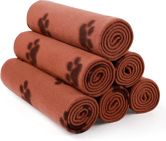 LINENLUX Cute Dog Blanket for Small Medium Dogs 6-Pack Soft Stretchy Fleece Blankets for Pet Cat Puppy Warm Wrinkle-Resistant Throw for Couch Bed Outdoor Coffee 31x24 inch (Pack of 6)