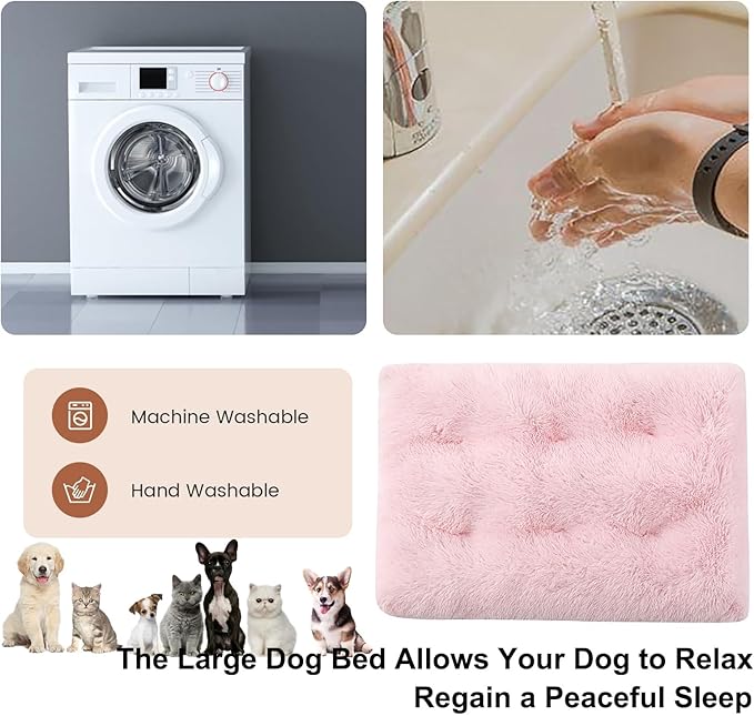 Dog Crate Mat, Dog Bed for Large Dogs, Comfy Fluffy Kennel Pad Anti-Slip for Dog beds & Furniture, Quilted Dog Bed for Pets for Medium/Small Dogs Cats (Color : Pink, Size : 25x18)