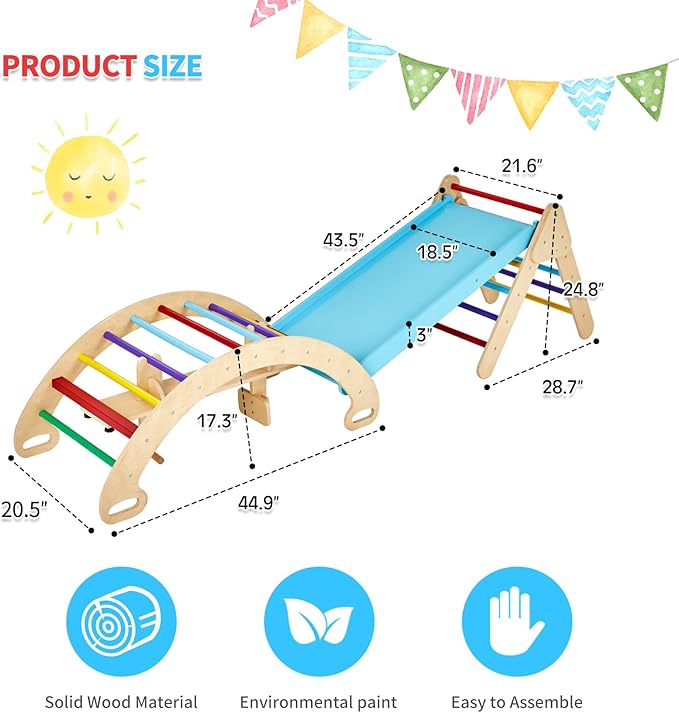 GOME Toddler 5IN1 Play Gym with Ramp & Detachable Arch, Indoor Climbing Triangle Set for Sliding or Rocking