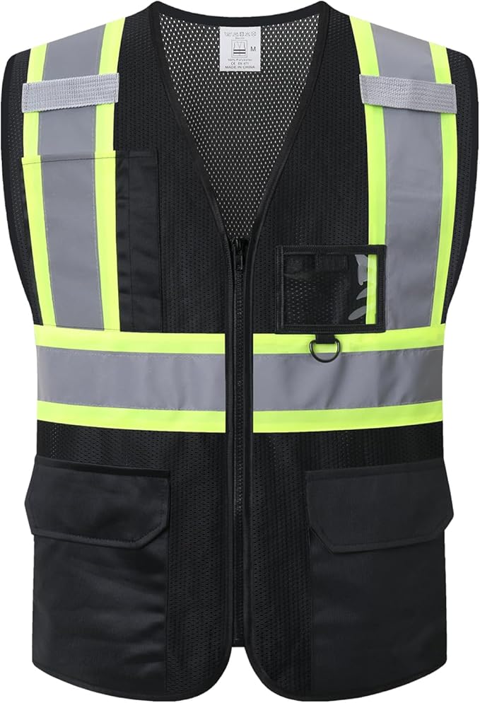 Reflective Safety Vest for Men Women with Multiple Pockets Mesh High Visibility Vest Hi Vis Construction Work Vest,Meets ANSI/ISEA Standards(EK1-178-Black-XL)