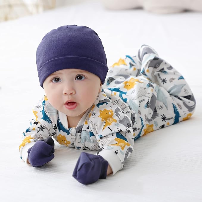 Newborn Baby Boy Girl Caps Mittens Socks Set Cotton Baby Essentials Accessories (Hats+Gloves+Socks)