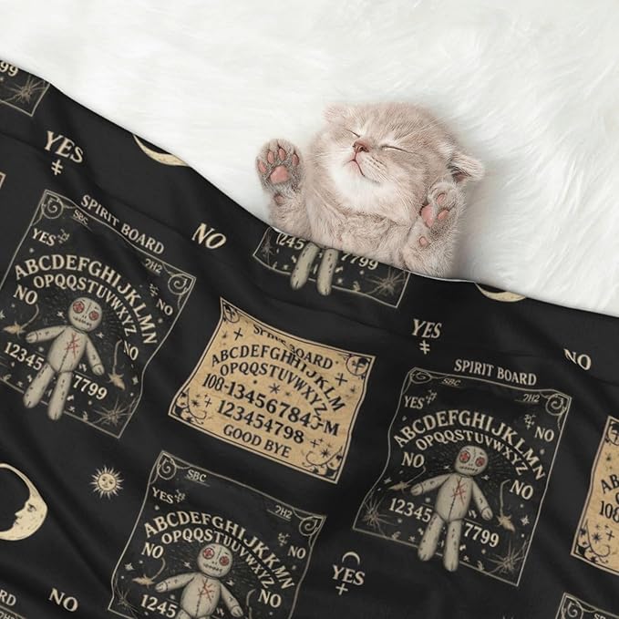 Two Sided Pet Cuddler Blanket for Anxiety Calming, Spirit Board with A Voodoo Doll Occultism Set, Reversible Plush Design with Bubble Dot Pattern Provides Familiar Surface Anywhere