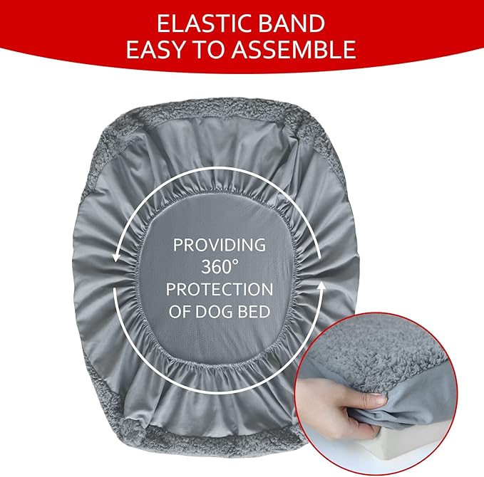 Dog Bed Covers Soft Plush Replacement Washable, Waterproof Pet Bed Liner Grey 36x27 Inches, for Dog/Cat, Cover Only