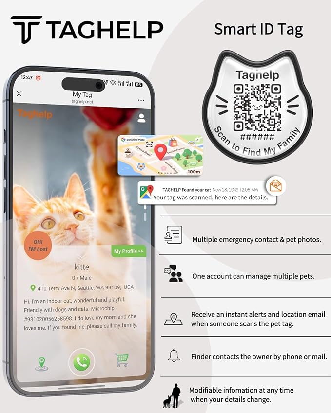 Breakaway Cat Collar with QR Code ID Tag, Adjustable Cotton Kitten Collar with Bell, Scan to Find My Family Personalized Pet Info, Cute Flower Design for Indoor Outdoor Cats,Flower Pendant(Yellow)