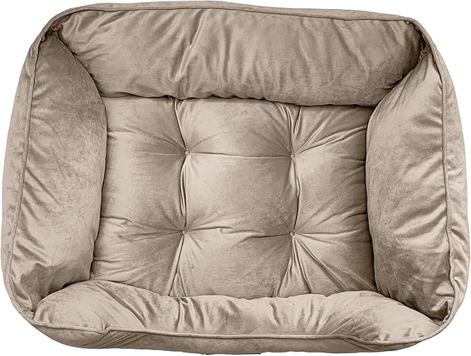 Modern Threads Luxury Dog Bed - Comfortable Tufted Velvet Cushion for Small to Medium Dogs - Machine Washable - Durable & Cute Sleep Space for Pets - Pamper Your Pet with Cozy Beds - Beige
