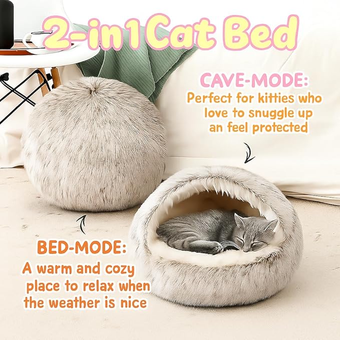 Nest Bed - Lapcatz Cat Beds for Indoor Cats, Fluffy Cat Bed Cave Plush Warm Nest for Cats (Rainbow,M 20"x20")