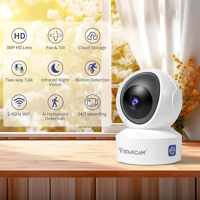 VSTARCAM 3MP Pet Camera Indoor with Phone App, 360° Indoor Security Camera with Color Night Vision, Motion Detection & 2-Way Audio, 24/7 SD & Cloud Storage 02