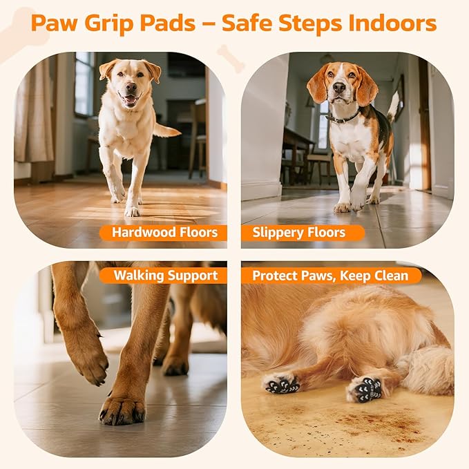 Anti Slip Dog Paw Protector Pads for Senior Dogs, Paw Pads for Dogs Traction, Disposable Self Adhesive Paw Grips for Old Dog on Slippery Hardwood Floor, Black 12 Sets (48pcs) L (21-40lbs)