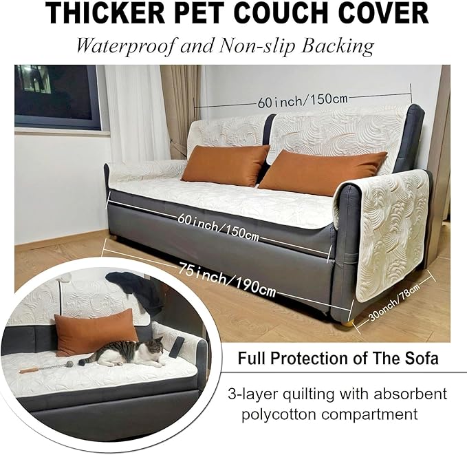 Washable Pet Pads for Small Dogs/Cats - 28" x 28", Multi-Layer Fabric Pet Mat Bed with Waterproof Backing Sofa Chair Cover Furniture Protector - Anti Cat Pee and Scratch, White