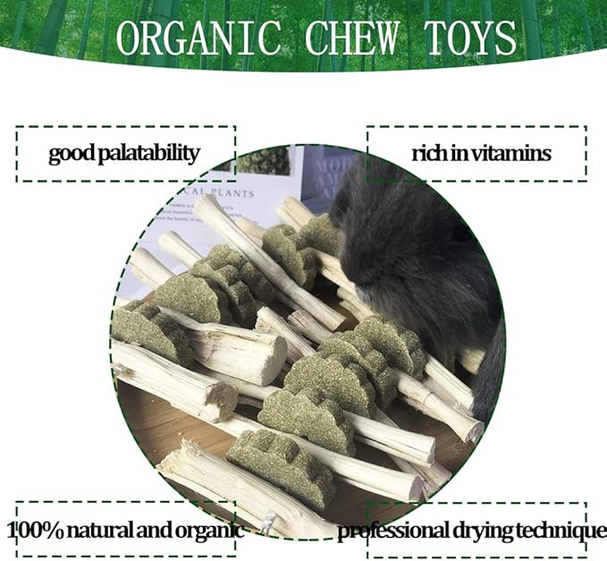 kathson Chinchilla Treats Bunny Chew Toys for Rabbits Teeth Grinding,Organic Bamboo Sticks Natural Toys for Hamsters 2 Pack