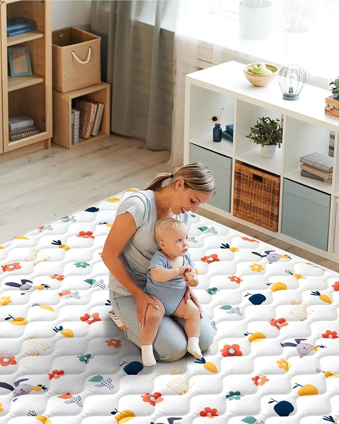 Odorless Premium Foam Baby Play Mat 36" x 36", Soft Microfiber Fabric Crawling Mat for Floor- Comfortable and Hypoallergenic, Non-Slip Cushioned Floor Playpen mat for Infants,Babies,Toddlers