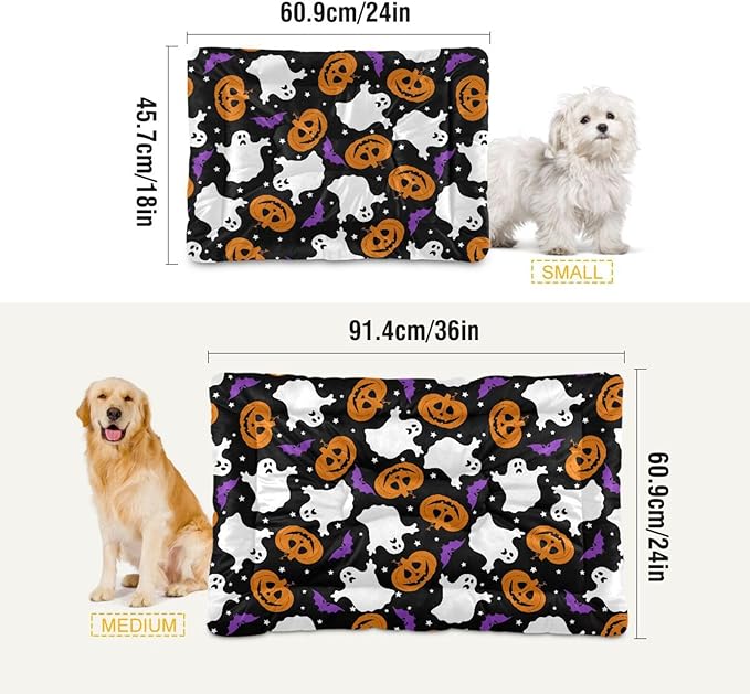 Halloween Ghost Bat Pumpkin Pet Bed Cute Dog Bed Mat Absorbing Non Slip Pad Pet Sleeping Mat for Small, Medium, and Large Dogs Puppy Cat 24 in x 18 in