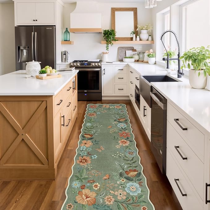 Lahome Floral Washable Runner Rug, Boho Ultra-Thin Kitchen Runners