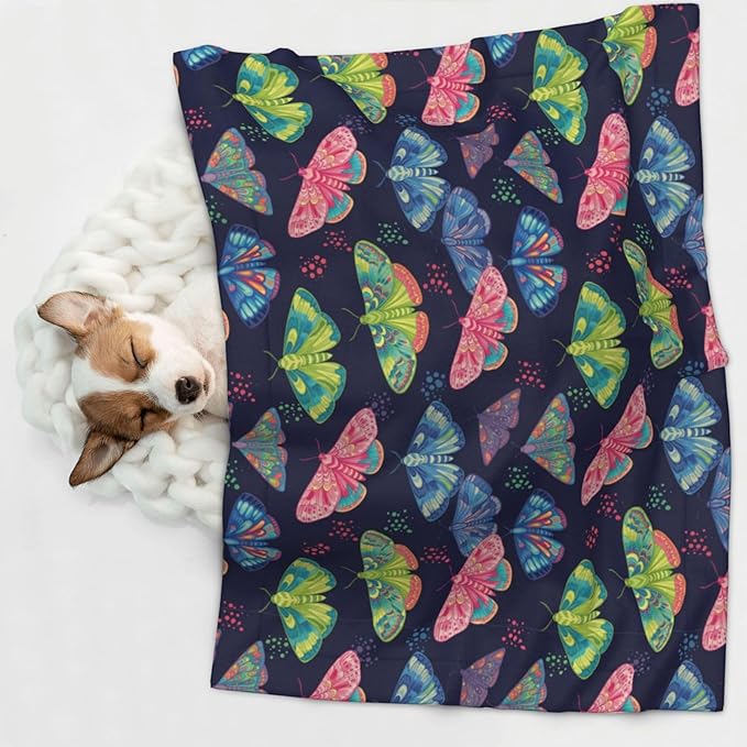 Double Sided Pet Bed Blanket for Added Cushion Warmth, Colorful Butterflies, Reversible Cover with Textured Dot Surface for Existing Beds Standalone Mat