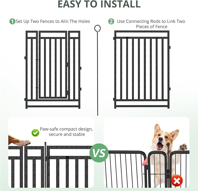 Dog Fence Outdoor Indoor, 47 Inch Height 16 Panels Dog Playpen for Large/Medium/Small Dogs Metal Dog Pen for Yard Camping and RV | Black-Silver