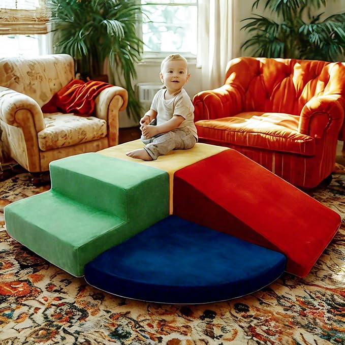 Large Baby Climbing Blocks – 6 Pcs Climbing Toys for Toddlers - Ultra High Density Soft Foam Play Gym Equipment Easy Wash for Indoor Nursery, Classic (Classic, 4-Piece)