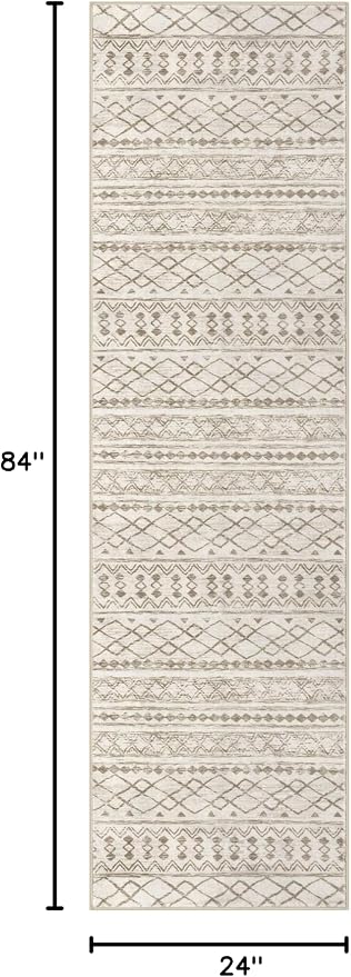 KUTA Boho Runners for Hallways 2x7 Beige Navy Blue Moroccan Washable Runner Rug