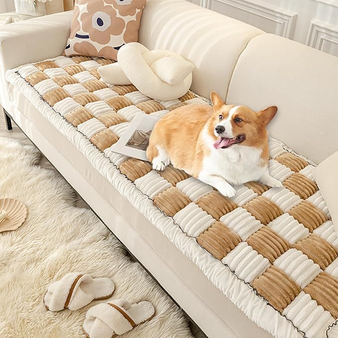 Fuzzy Couch Covers for Pets, Couch Protector for Dogs Garden Chic Cotton Protective Couch Cover, Pet Mat Bed Couch Cover (Light Coffee, 23.6 x 63in)