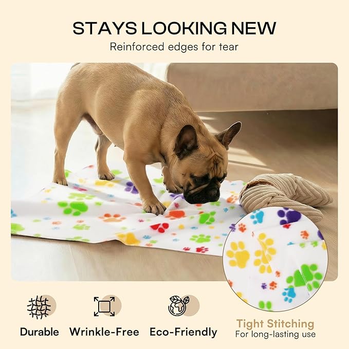 LINENLUX Cute Dog Blanket for Small Medium Dogs 6-Pack Soft Stretchy Fleece Blankets for Pet Cat Puppy Warm Wrinkle-Resistant Throw for Couch Bed Outdoor White 45x31 inch (Pack of 6)