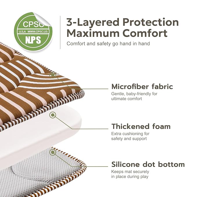 Soft Thicker Baby Mat for Floor 50"x50", Non-Slip Baby Play Mat, Easy to Clean 50x50 Playpen Mat, Portable Playmat, Crawling Mat for Infants, Babies, Toddlers, Activity Mat, Rainbow, Brown