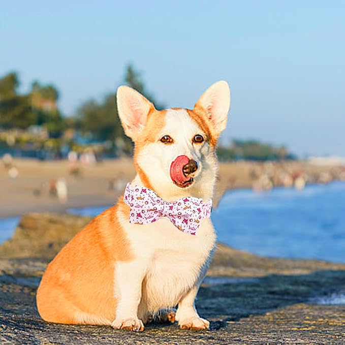 Lionheart glory Dog Collar Shark Print Dogs Bow Collar Adjustable Soft Pink Dog Collars Male or Female Summer Spring Collars with Bowtie for Small Dogs
