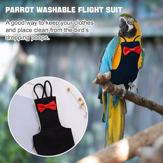 Bird Diaper Washable Reusable Parrot Flight Suit Nappies Protective Breathable Parrot Nappy Clothes for Parakeet, Macaw, Budgie, Canary, Cockatiel (Black, Large)