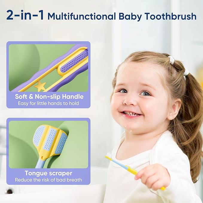 EASICUTI Soft Toddler Toothbrushes, Efficient 3 Sided Toothbrush, Baby Toothbrush 12 Months and up, Infant Tooth brush, Toddler Training Tooth brush for Ages 1-8 Years, Cleans All Sides-8 Pack, Patent