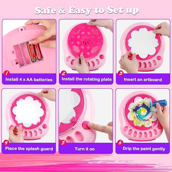 Arts and Crafts for Kids Ages 4-8,Paint Spin Art Machine Kit,Art Craft Set for 6-9 Year Old,Cool Painting Spinner Toys Kits Set,Art Supplies Birthday Gifts for Boy Girl Ages 6 7 8 9 10 11 12 Pink