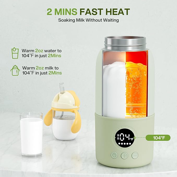 Portable Bottle Warmer for Travel,Formula Container to Go 12.8oz Baby Bottle Warmer with 2-Min Fast Heating,Milk Warmer for Baby Travel Essential with Long Time Keep Warm Function