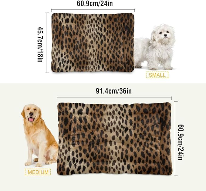 Vintage Leopard Print Dog Bed Mat Dog Crate Pad Pet Mats Cat Beds with Non-Slip Bottom Washable Soft Fluffy Kennel Beds Floor Dog Mat for Small, Medium, Large Dogs