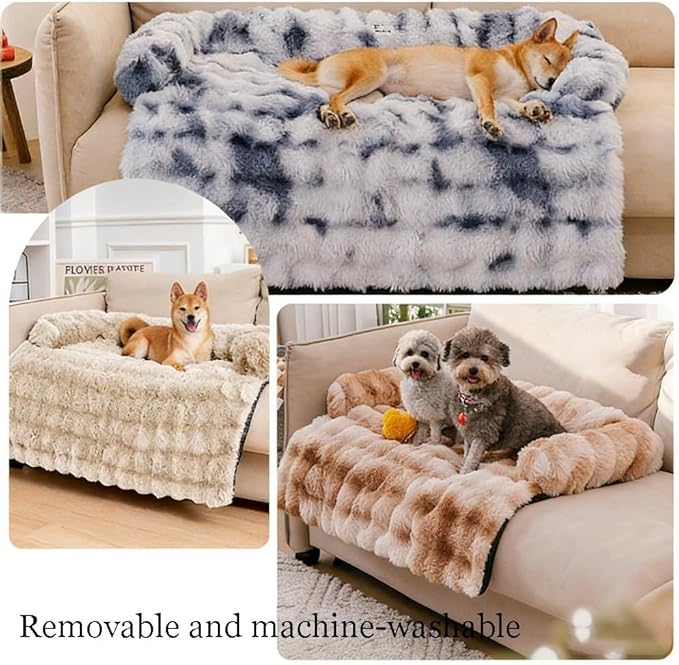 Dream Cloud Pet Sofa Bed for Dogs Cats, 2026 Washable Removable Calming Fluffy Plush Mat for Furniture Protector, Long Fur Non-Slip, for Small/Medium/Large Home Pets (Light Pink, L: 37.4 * 33.5IN)