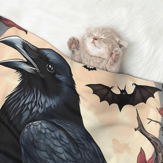 Waterproof Dog Blanket Soft Pet Blanket for Puppy Cat, Fleece Cat Throw Blankets for Furniture Bed Couch Sofa Reversible - Moonlit Crow Blossoms