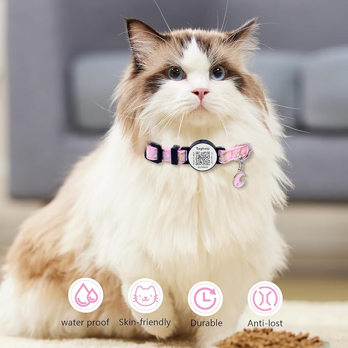2PCS Breakaway Cat Collars with Moons Stars Cute Kitty Adjustable Safe Kitten Collars with Smart ID QR Code tag,Moon and Star Kitten Safety Collars for Boys & Girls(Black & Purple)