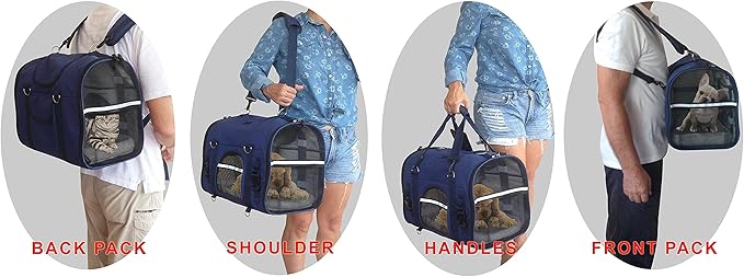 6-in-1 Sturdy Pet Carrier Backpack, Front Pack, Shoulder Bag, Pet Hand Bag, Car Seat Crate, Soft-Sided pet Carrier, Small Dog & Cat Travel Carrier, Size Large for Pets 18-21” Long, by Natuvalle.