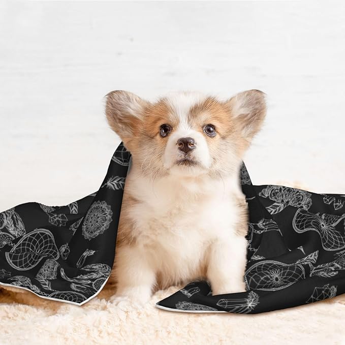 Reversible Dog Blanket for Beds Couches, Black and White Mysterious Dream Catcher, Double Sided Cat Blanket with Textured Dot Feel and Smooth Feel for Seasonal Comfort All Year