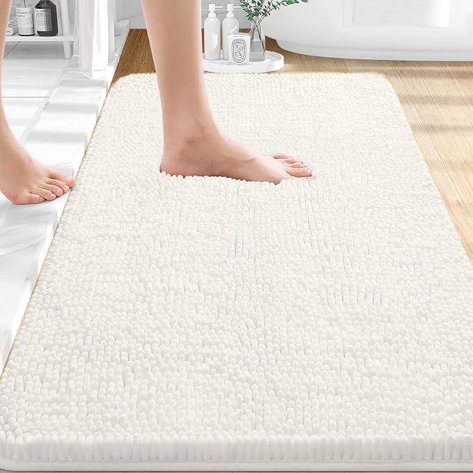 OLANLY Bathroom Rugs 30x18, Extra Soft Absorbent Chenille Bath Rugs, Rubber