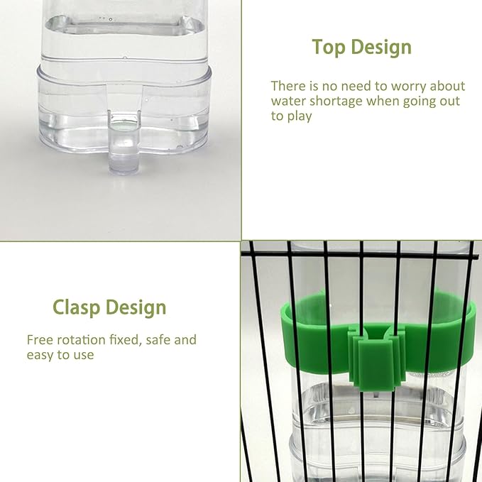 No Mess Bird Feeder Water Dispenser Set, Automatic Bird Feeder for Cage Transparent Acrylic Food Container Drinker Cage Accessories Parakeet Cockatiel Lovebird Finch (White)
