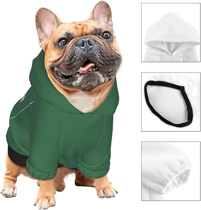 Personalized Dog Hoodie, Custom Dog Costumes for Small Dogs, Holiday Happy Dog Clothes Football Pet Shirt Sweater with Name Number for Girl/Boy Cats/Kitten, Green, XL