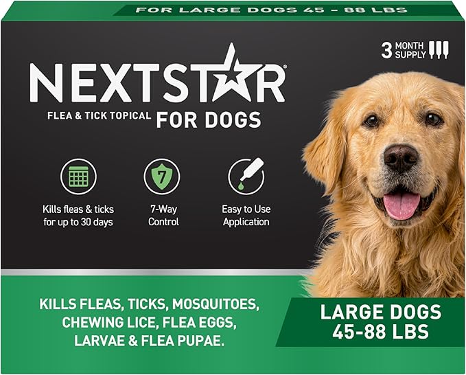 NEXTSTAR Flea and Tick Prevention for Dogs, Repellent & Control, Fast Acting Waterproof Topical Drops, Flea and Tick Prevention for Large Dogs, 3 Monthly Doses