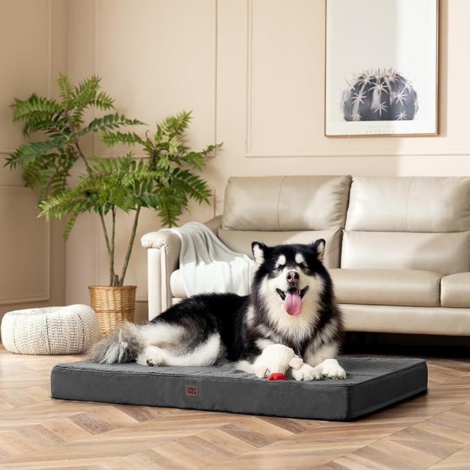 EHEYCIGA Orthopedic Dog Beds for Large Dogs with Removable Washable Cover for Crate, Grey, 35x23