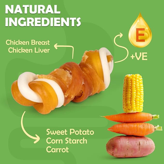 MON2SUN 2.5" Rawhide Free Dog Treats with Mixed Vegetables, Chicken Wrapped Mini Knot Bones for Small Dogs, Healthy Snacks for Balanced Nutrition, 21.2oz (Pack of 2)