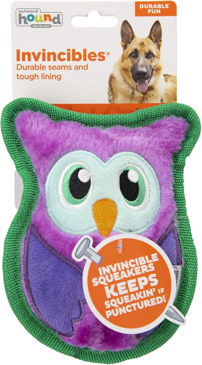 Outward Hound Durablez Minis – Squeaky Plush Dog Toy,No Stuffing for Less Mess,Interactive & Tough,Jumbo Squeaker,Puppies & Small Dogs,Owl,5.8",(Pack of 2)