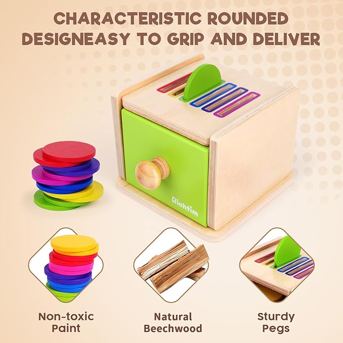 Montessori Toys for 1-3 Year Old: Color Sorting Wooden Drawer Box Toy for Toddlers, Object Permanence and Fine Motor Sensory Toy, 12-18 Months Busy Board Matching Game for Baby Boys and Girls Gifts