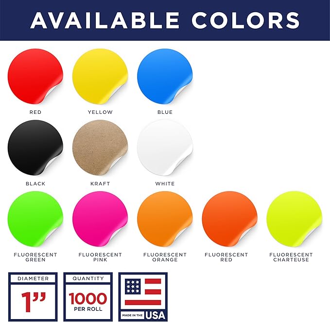 Black 1-Inch Circle Dot Stickers – 1,000 Round Strong Adhesive Labels per Roll, Colored Stickers for Garage Sale Price Tags, Classroom, Inventory, Office & Yard Sale Supplies, Made in USA