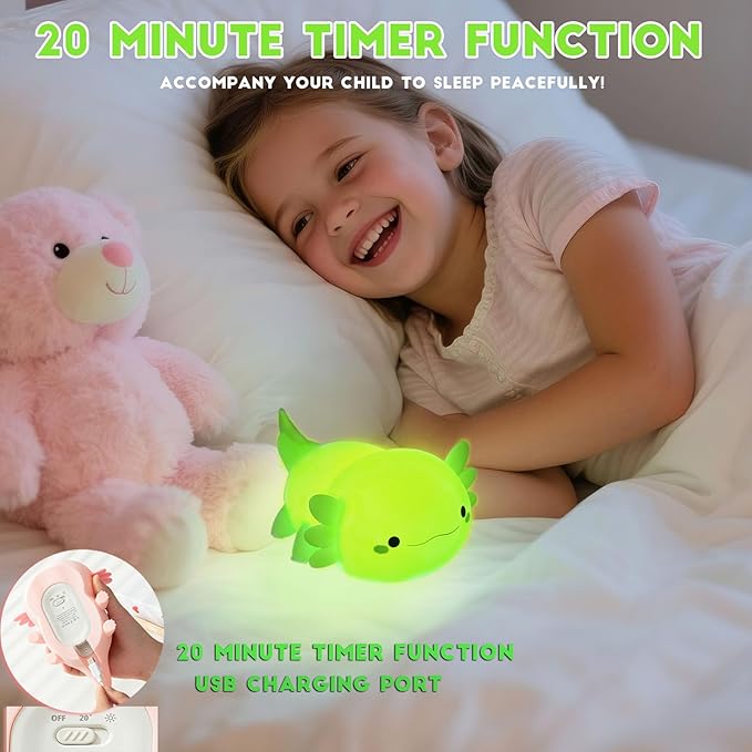 DREAMING MY DREAM Axolotl Night Light for Kids,Cute Axolotl Gifts lamp Rechargeable Light Table Bedside Lamp,LED Animal Silicone Nursery Night Lamp Cute Room Decor for Kids Girls Boys