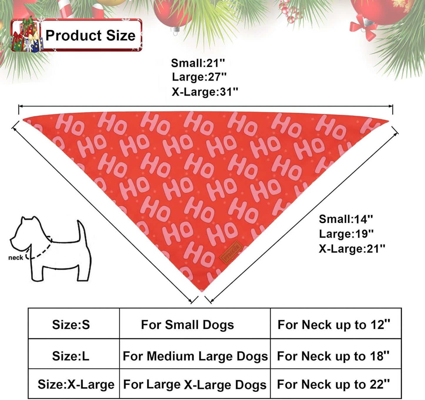 PTDECOR Christmas Dog Bandana, Xmas HOHO Santa Design Reversible Holiday Dog Scarf, Triangle Christmas Bandanas for Small Pets (Small)